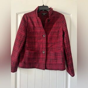 Talbots Jacket Womens 8P Red Black Plaid Wool Blend Blazer Classic Office Caree
